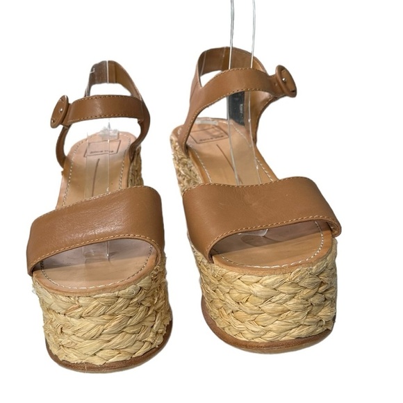Dolce Vita Dane Raffia Wedge Summer leather platform sandals Tan Caramel Size - Picture 7 of 11
